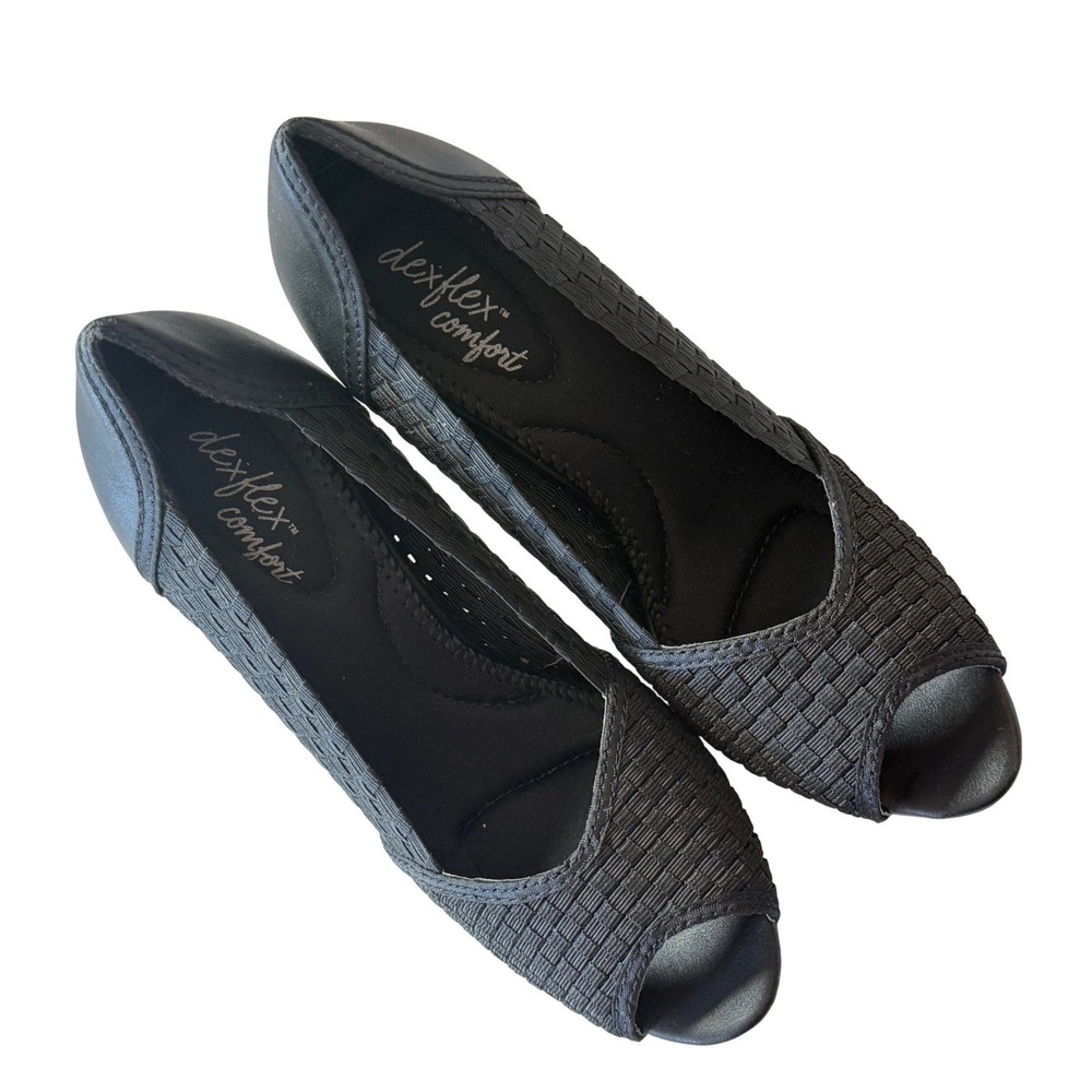 Dexflex Comfort Black Woven Peep Toe‎ Pumps Women 6.5 Dress Heels Stiletto